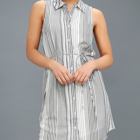 Striped Sleeveless Shirtdress - Picture 2 of 4